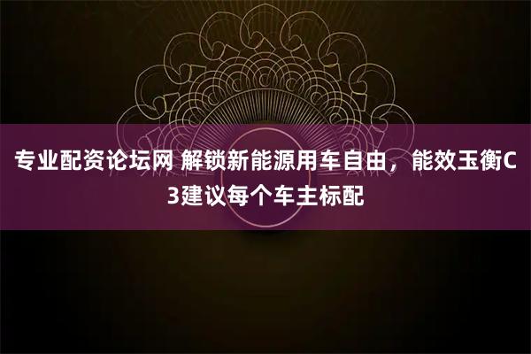 专业配资论坛网 解锁新能源用车自由，能效玉衡C3建议每个车主标配